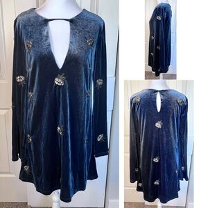 Honey Belle Velvet Embroidered Flowers Flare A Line Dress Bell Sleeve Sz Small